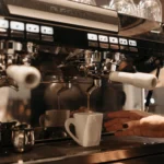 commercial espresso machine in a modern cafe environment