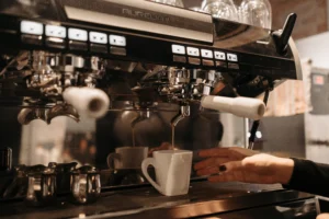 commercial espresso machine in a modern cafe environment