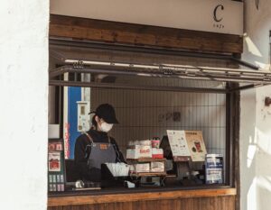 coffee shop workflow design with commercial espresso machine placement
