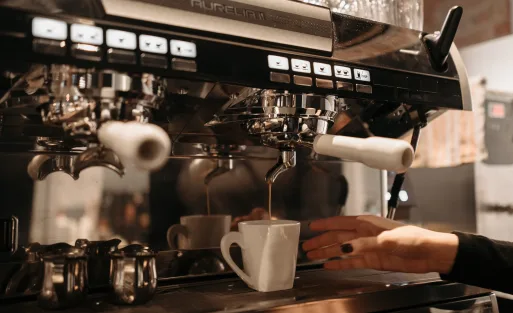 commercial espresso machine in a modern cafe environment