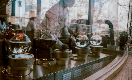 commercial espresso machine used in a modern cafe with professional coffee equipment